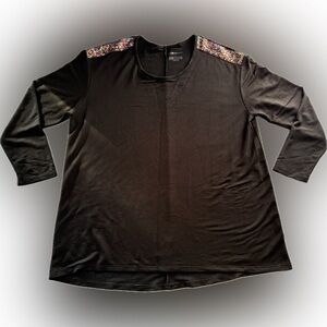 Lane Bryant Black Long Sleeve Top with Colorful Shoulder Accents